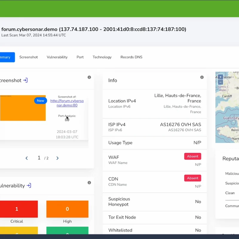 L'immagine mostra la dashboard della funzione assets di cybersonar